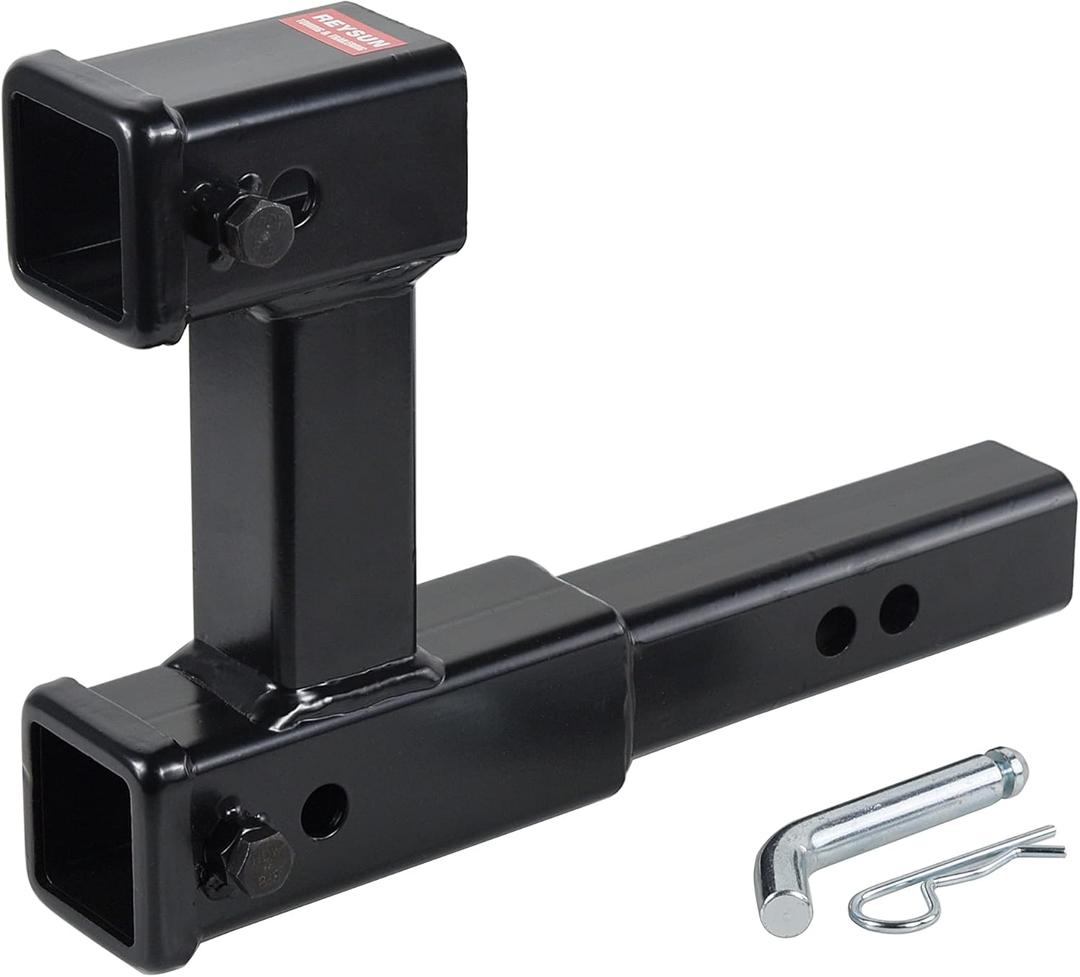 864131 Dual Hitch Receiver with 7-1/2 inch Rise/Drop, Receiver Hitch Extension with Hitch Pin & Clip, Fits 2 inch Hitch Receiver