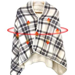 WOOLALA USB Plaid Heated Shawl Blanket, Wearable Fleece Electric Heating Blanket with Snap Closure 3 Temperature Settings for Home Office Outdoor, Machine Washable (55 * 31.5in)
