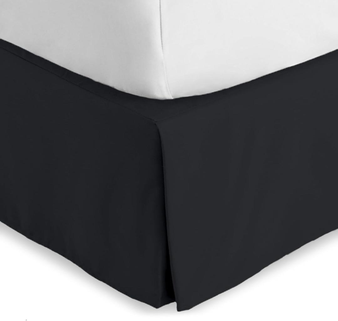 Bare Home Twin XL Bed Skirt - 15-Inch Tailored Drop Easy Fit - Bed Skirt for Twin Extra Long Beds - Center & Corner Pleats (Twin XL, Black)