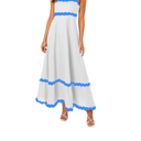Women Rickrack Trim Flowy Spaghetti Strap Maxi Dress Sleeveless Tiered Flared Long Dress 2024 Summer, Small