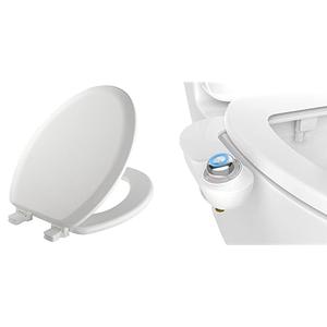Mayfair Cameron Toilet Seat and Bidet Bundle, Easy Clean Wood Toilet Seat with Non-Electric, Easy to Install SlimGlow Bidet Attachment, Elongated, White