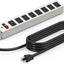 CCCEI Corner Mount Angle Power Strip, Under Cabinet Heavy Duty 8 Outlets Power Strip 20Amp, Metal Underneath Desk Plug Surge Protector, Wall Mountable, for Garage, Shop, Kitchen. 15FT Extension Cord.