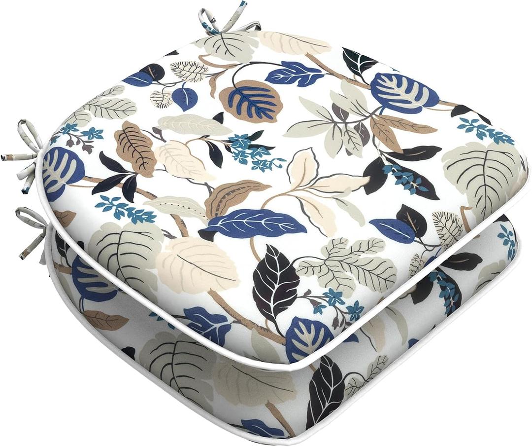 LVTXIII Outdoor Chair Cushions Set of 2, Patio Seat Cushions D16xW17 with Ties, Water Repellent Chair Pads for Patio Furniture Garden Use, Breeze Leaves Beige