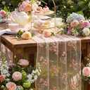 Remagr 9.8 ft 3D Pink Flower Table Runner Embroidery Seasonal Table Decorations Tulle Fabric for Home Indoor Decor, Bridal Shower Wedding, Baby Shower Parties, Holiday DIY Craft Kitchen Decor