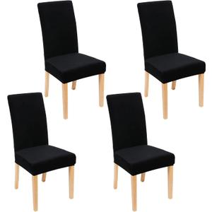 Velvet Stretch Chair Covers for Dining Room Set of 4, Soft Fit Removable Washable Kitchen Parsons Chair Slipcover Protector, Black