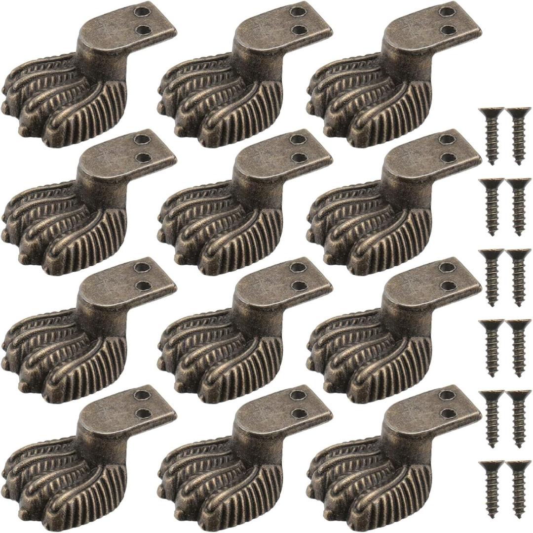 DOITOOL Antique Brass Jewelry Box Legs Feet, 12Pcs Retro Decorative Wood Case Legs Wood Case Corner Protector Decorative Furniture Feet for DIY Jewelry Chest Box