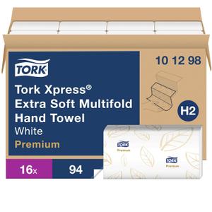 Tork Extra Soft Multifold Hand Towels White with Blue Leaf Print, H2 Dispenser Compatible 3 Packs x 94 Towels (101298)