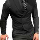 Men's Peak Lapel Double Breasted Suit Vests Casual Business Vests Slim Fit Waistcoat For Wedding Groom Dating (Medium, Black)