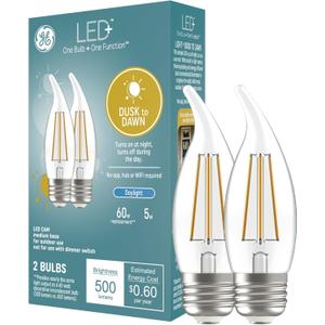 GE LED+ CA11 Dusk to Dawn LED Light Bulbs, Automatic On/Off Outdoor Security Lights, Daylight, E26 Medium Base, 2 Count (Pack of 1)