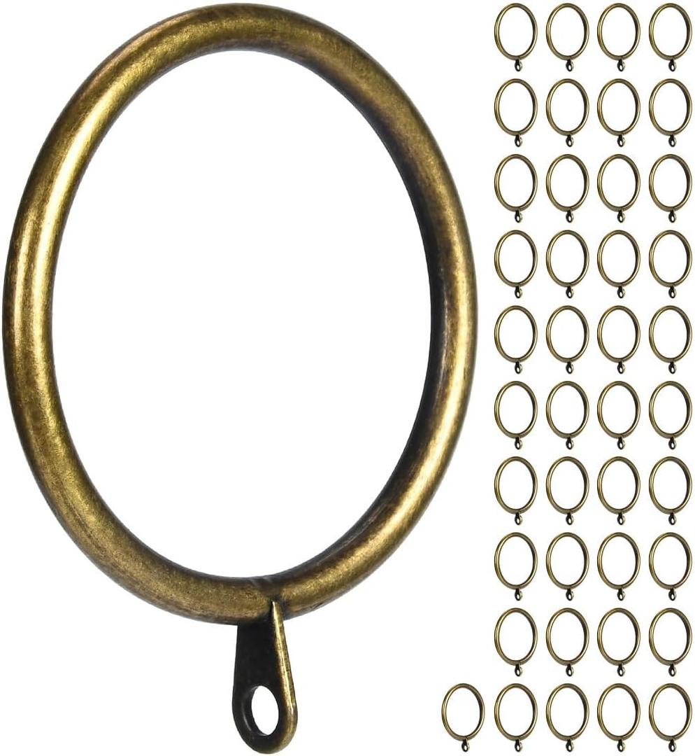 Metal Curtain Ring, 2 inch Inner Diameter,with Flat Eyelet,Fits up to 1.7 inch Drapery Rod (Antique Brass-42pcs)
