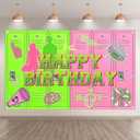 72x43inch Fabric Green and Pink Happy Birthday Backdrop Cheerleading American High School Lockers Photography Background Halloween Party Decorations Photo Props