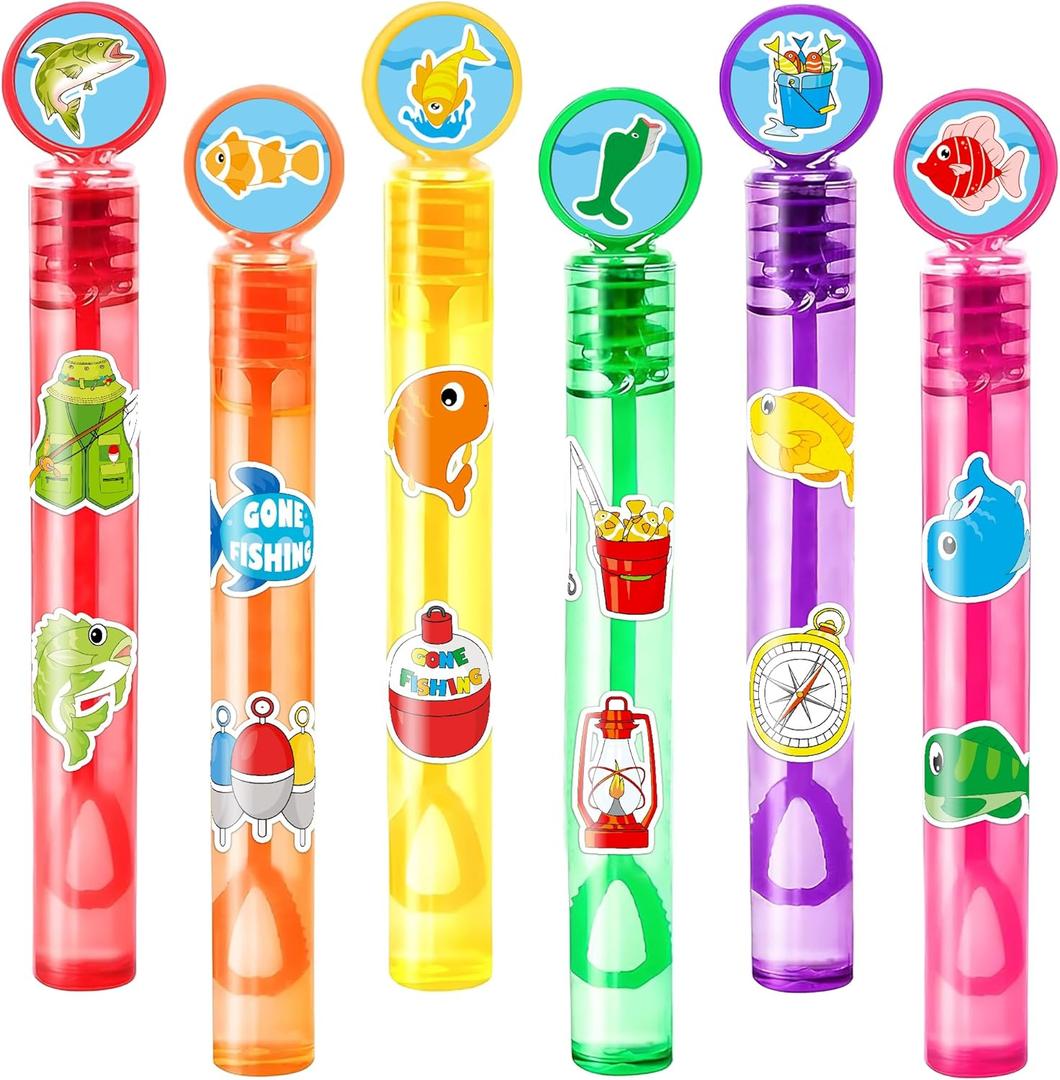 Fishing Party Favors for Kids - 24PCS Fish-Themed Mini Bubble Wands, Great for Birthday Supplies, Piata Fillers, Goodie Bags & Classroom Rewards