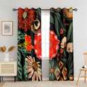 100% Blackout Curtains, Bohemian Floral Extra Long Mid Century Modern Drapes for Living Room, Grommet Thermal Insulated, 2 Panels, 52 x 108 Inch (W x L)