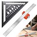 Preciva 2 PCS Aluminum Alloy Carpenter Square Set - 12" Magnetic Combination Square & 7” Rafter Square with Drill Guide | 5-in-1 Layout Tool for Woodworking Framing and DIY