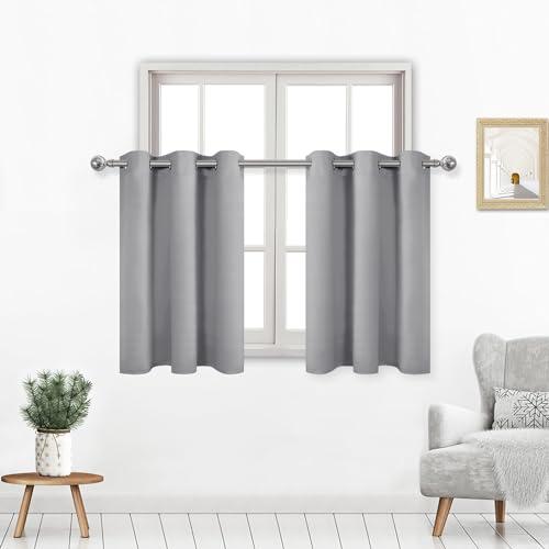 DWCN Short Curtains for Small Window, Blackout Curtains for Bedroom, Kitchen, Basement, 36 Inch Thermal Insulated Curtains Drapes - 2 Panels, 42W x 36L, Silver Grey