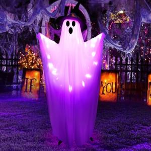 5.7 FT Halloween Ghost Decorations with Light Up, Large Lighted White Cloth Ghosts with Witch Hat, Cute Light up Ghost for Halloween Party Home Porch Haunted House Outdoor Indoor Decor