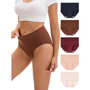INNERSY Women's Underwear Cotton Soft Underwear High Waisted Breathable Briefs 5 Pack (Medium)