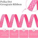 Hot Pink Polka Dot Grosgrain Ribbon, 3/8 Inch x 25 Yards Hot Pink Grosgrain Ribbon with White Dots, Polyester Craft Ribbons for Hair Bows, Gift Wrapping, Spring Easter, Wedding, Sewing & DIY