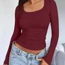 Trendy Queen Womens Square Neck Long Sleeve Shirts Double Lined Slim Fit Tops Y2K Going Out Basic Tees (Red, M)