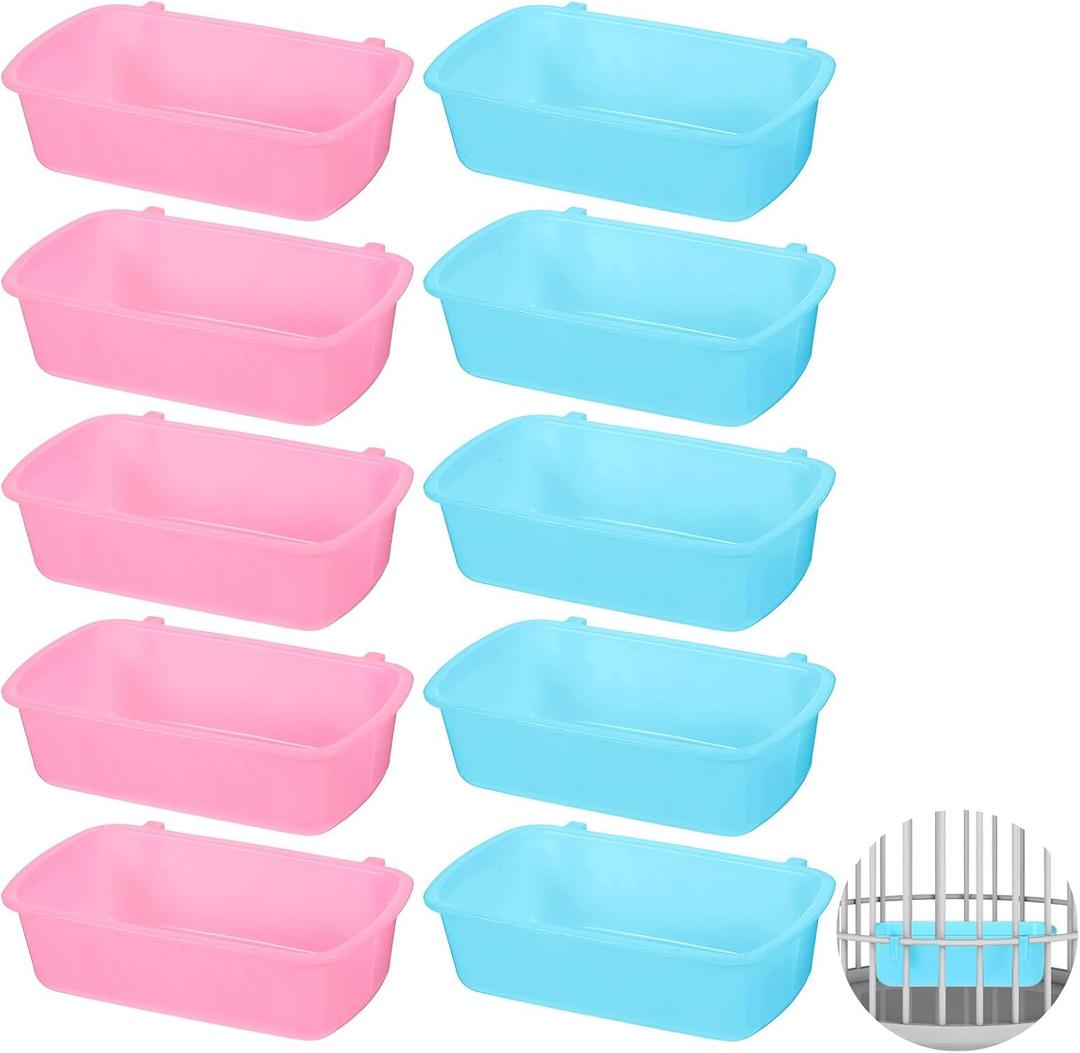 10 Pack Rabbit Feeders for Cages, Cage Cups Chicken Feeder Waterer Rabbit Food Water Bowl Hanging Feeder Guinea Pig Food Dispenser for Pet Birds Kitty Puppy (Blue, Pink, White)