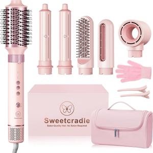 6 in 1 Air Hair Styler, 1400W High Speed Ionic Hair Dryer with Wrap Curlers, Blow Dryer Brush & Frizz-Free Hot Air Brush, No Heat Damage Hair Tools for Fast Drying, Curling, Smoothing & Volume