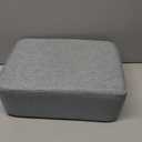 IBUYKE 16.54" Small Footstool Linen Fabric Pouf Ottoman Footrest Modern Home Bedroom Rectangular Stool, with Padded Seat Pine Wood Legs, Gray Blue RF-BD214-D