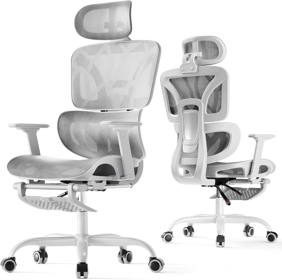 HLDIRECT Ergonomic Office Chair with Footrest, 135° Recline&Lumbar Support, 28.3*28.3*48.8in