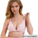 Women's Lace Bralettes Triangle Wireless Bras with Adjustable Straps V Neck Soft Unpadded Multicolors-Petite (Pink, S)