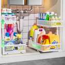 Under Sink Organizer, High Adjustable 2 Tier Under Sink Organizers and Storage, Slide Out Metal Cabinet Organizers, Pull Out Sink Storage Drawer Shelf for Kitchen Bathroom Cabinet, White, 2 Pack