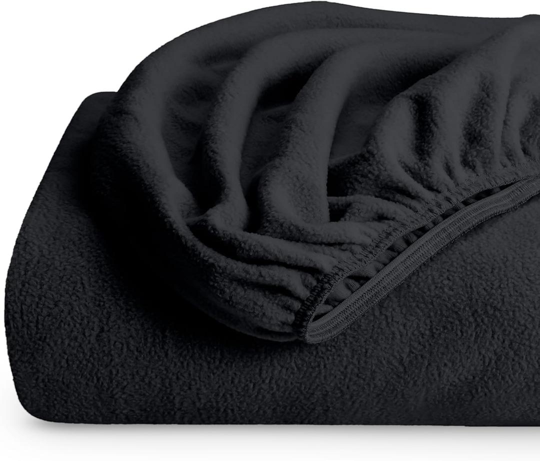 Bare Home Super Soft Fleece Fitted Sheet - Twin Extra Long Size - Extra Plush Polar Fleece, No-Pilling - Deep Pocket - All Season Cozy Warmth (Twin XL, Black)