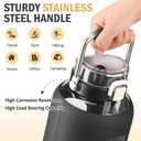 WINSA 84oz Glass Water Bottle with Stainless Steel Handle,2.5L Gallon Water Bottle with 2-IN-1 Straw Lid, Silicone Sleeve and Motivational Capacity Marker, Wide Mouth Water Jug For Gym, Workout, Black