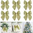 AIMUDI Gold Glitter Wired Ribbon Bows with Twist Tie 5.5" Premade Metallic Christmas Bows for Gift Wrapping, Wreath, Garland, Holiday Crafts Party Home Outdoor Christmas Tree Decorations, 12 PCs