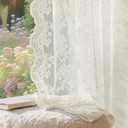 Anmao Vintage Lace Curtains 90 Inches Long 2 Panels Set, Romantic Elegant Light Filtering Semi Sheer Floral Thick Lacy Curtain Drapes for Living Room and Bedroom, Each Panel 55W x 90L, Ivory