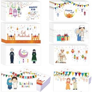 Yinder 48 Pcs Eid Mubarak Envelopes Gift Money Envelopes for Cash 6 x 6.5 Inches Eid Design Greeting Card Holders for Celebrating Eid Ramadan, 8 Styles