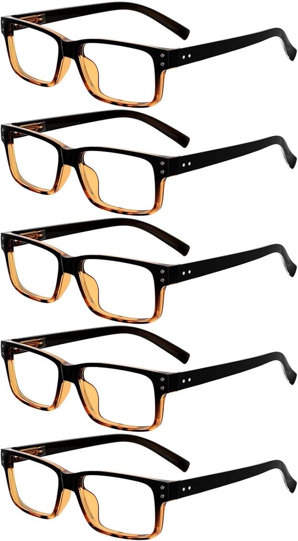 Eyekepper Vintage Reading Glasses for Men - 5 Pack Spring Hinges Classic Readers (Black/Yellow-5pcs All Clear Lens)