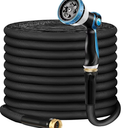 Non-Expanding Garden Hose 75ft Flexible, Burst-Resistant, with 10-Function Spray Nozzle, Lightweight & Durable for Outdoor Use (Black)