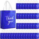 50 Pcs Thank You Gift Bags with Handles Bulk Reusable Non Woven Bags Bridesmaid Souvenir Handbags for Wedding Easter Graduation Sorority Birthday(10 x 8 x 4 Inch,Royal Blue)