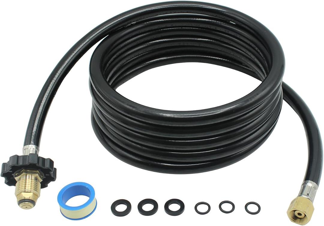 12FT Propane Torch Hose for Connection Weed Burner Heating Torch, G3/8-19 Left Hand Thread, 350 PSI, POL Connector, with Replacement O Ring Sealing Tape gasket