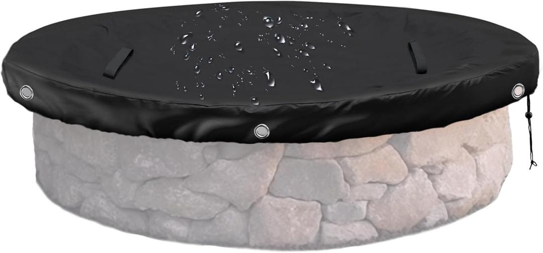 57 Inch Firepit Cover Round for Built-In Stone Fire Pit - Outdoor In-Ground Firepits Covers Accessories (Black)