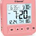 Geevon Smart Night Light Small Digital Alarm Clock with 2 Increasing Beep Alarm, Indoor Temperature, Battery Operated Travel Clock for Bedroom, Bedside, Desk(Pink)