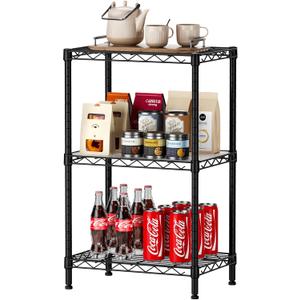 SINGAYE 3 Small Shelves Storage Shelf Wire Shelving Unit Metal Shelf Adjustable Organizers Storage Shelving with Wheels for Bathroom Laundry Room Kitchen Pantry11.5D x 17.3W x 30H Black