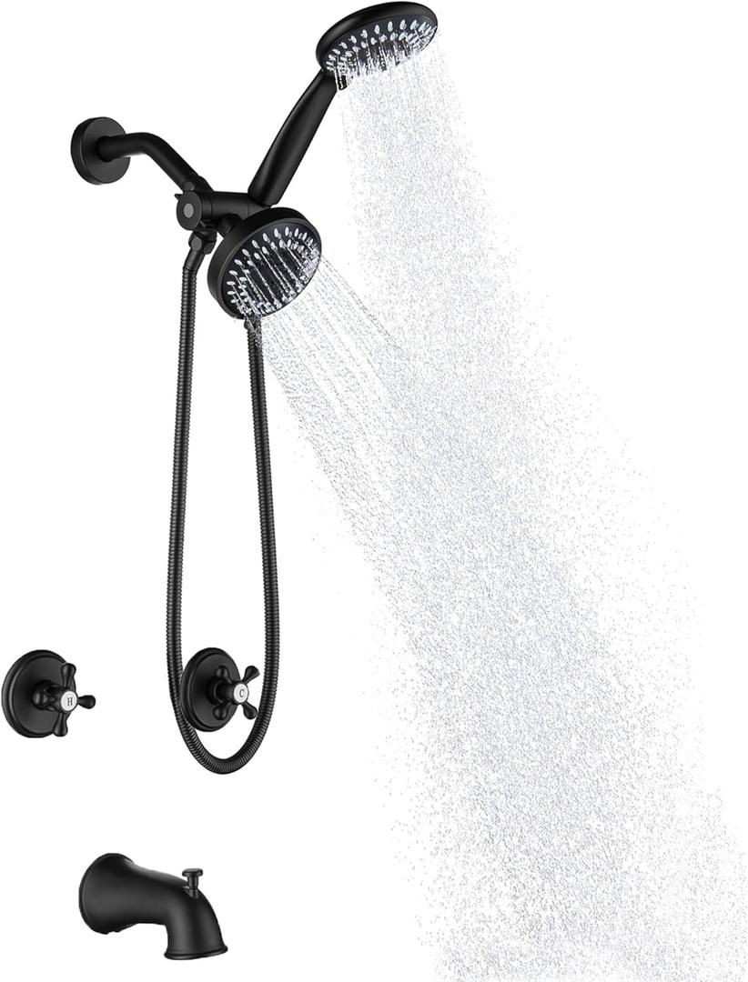 2 Handle Shower Faucet Set with Tub Spout Matte Black Two Handle Tub and Shower Faucets Sets Complete 2 Knod Tub and Shower Trim Kit
