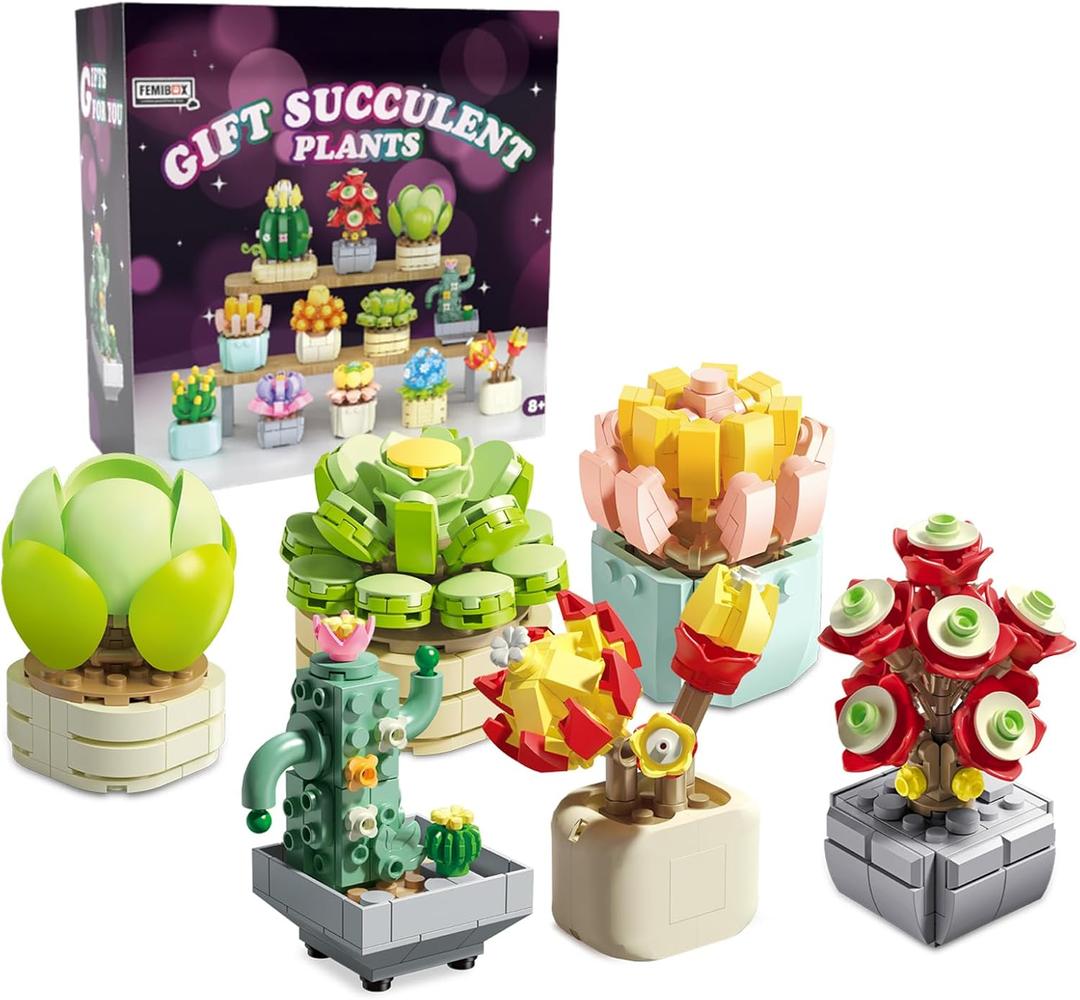 Feelo STEM Succulents Plants Building Set Mini Bricks Bonsai Model Christmas Brithday Gifts for Kids, Boys Girls Gift(6 Set)