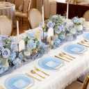 YOUBET 175PCS Clear Blue Scalloped Plastic Plates - Blue and Gold Disposable Dinnerware Set Include 50 Plates, 75 Gold Silverware, 25 Cups, 25 Napkins for Party & Wedding & Baby Shower