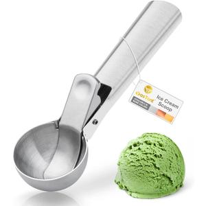 Premium Ice Cream Scoop with Trigger Ice Cream Scooper Stainless Steel, Heavy Duty Metal Icecream Scoop Spoon Dishwasher Safe, Perfect for Frozen Yogurt, Gelatos, Sundaes, Medium Silver