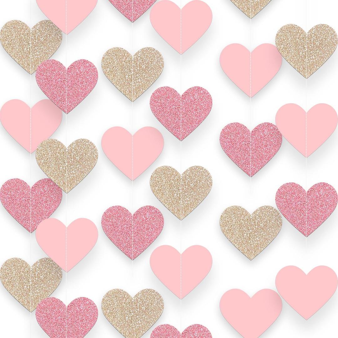 4 Packs 52FT Love Heart Garland Valentines Banner Engagement Decorations Streamer for Valentine's Day Anniversary Bachelorette Wedding Bridal Shower Birthday Father's Mother's Day Decorations (Pink)