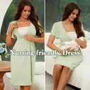 AISWI 2024 Summer Maternity Nursing Dress Pockets Baby Shower Wedding Guest Pregnancy Short Ruffle Sleeves A-line Midi (Green, M)
