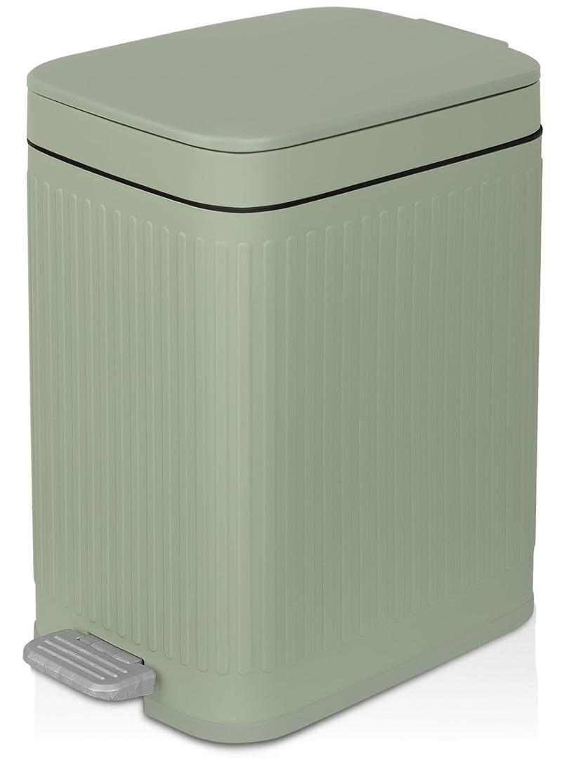 Small Bathroom Trash Can with Lid Slim Soft Close Garbage Can Step Wastebasket Container Trash Bin for Office Bedroom Kitchen Living Room (1.9 Gallon Light Green)