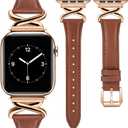JR.DM Leather Bands Women Compatible with Apple Watch 40mm 38mm 44mm 45mm 41mm 42mm 46mm 49mm Dressy Thin Designer Strap with X-Shaped Metal Crown for iWatch Series Ultra/ SE/ 11/ 10/ 9/ 8/ 7/ 6/ 5/ 4/ 3/ 2/ 1 Brown