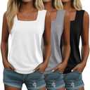 Velvelhall 3 Pack Summer Women's Tank Tops Casual Sleeveless Shirt Loose Fit Square Neck Tank Top(Small,Gray, White, Black)